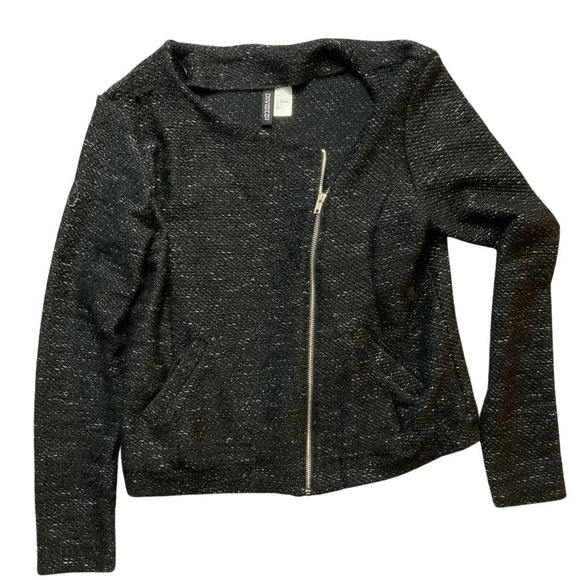 Divided Women's Black Tweed Boho Jacket Blazer L Mid Weight - Picture 1 of 5